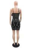 Red Sexy Patchwork Hot Drilling Backless Spaghetti Strap Sleeveless Dress Dresses