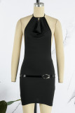 Black Sexy Solid Bandage Hollowed Out Backless O Neck Sleeveless Dress Dresses