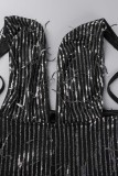 White Sexy Patchwork Tassel Bandage Backless Halter Regular Jumpsuits