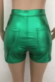Black Casual Solid Basic Skinny High Waist Conventional Solid Color Shorts