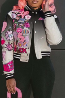Black Casual Gradual Change Print Patchwork O Neck Outerwear