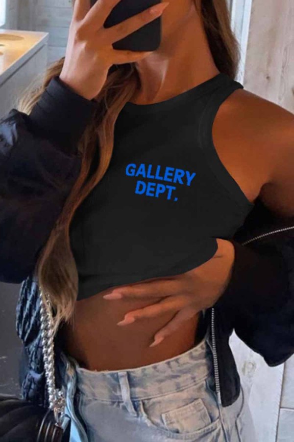 Black Sexy Print Letter O Neck Tops