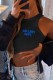 Black Sexy Print Letter O Neck Tops
