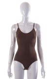 Brown Sexy Casual Solid Backless Spaghetti Strap Skinny Bodysuits