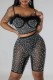Black Sexy Patchwork Hot Drilling Backless Spaghetti Strap Sleeveless Two Pieces