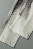 Grey Sexy Street Print Patchwork Zipper Collar Skinny Jumpsuits