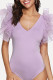 Purple Casual Solid Patchwork Flounce V Neck Skinny Bodysuits