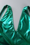 Green Sexy Solid Bandage Backless Halter Skinny Rompers