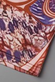 Colour Sexy Print Hollowed Out O Neck Long Sleeve Dresses