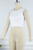 White Sexy Casual Solid Bandage Backless O Neck Tops