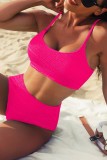 Rose Red Sexy Solid Backless Swimwears