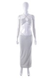 Grey Sexy Solid Bandage Backless Halter Sleeveless Two Pieces