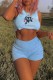 Sky Blue Casual Letter Print Basic O Neck Sleeveless Two Pieces