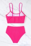 Rose Red Sexy Solid Backless Swimwears