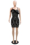 Red Sexy Patchwork Hot Drilling Backless Spaghetti Strap Sleeveless Dress Dresses