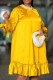 Yellow Casual Solid Bandage Patchwork O Neck Straight Dresses