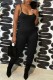 Black Sexy Casual Solid Backless Spaghetti Strap Skinny Jumpsuits