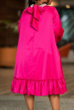 Rose Red Casual Solid Bandage Patchwork O Neck Straight Dresses