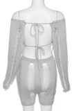 Grey Sexy Solid Hollowed Out Patchwork See-through Off the Shoulder Skinny Rompers