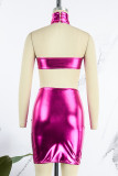 Silver Sexy Solid Patchwork Backless Asymmetrical Turtleneck Sleeveless Dress Dresses