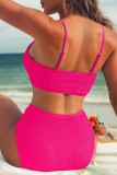 Rose Red Sexy Solid Backless Swimwears