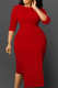 Red Casual Solid Patchwork Asymmetrical O Neck One Step Skirt Dresses