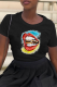 Black Street Print Patchwork O Neck T-Shirts