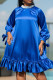 Royal Blue Casual Solid Bandage Patchwork O Neck Straight Dresses