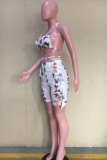 White Sexy Butterfly Print Bandage Backless Swimsuit Three Piece Set
