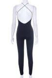 Black Sexy Solid Backless Halter Skinny Jumpsuits