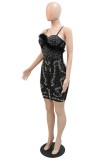 Red Sexy Patchwork Hot Drilling Backless Spaghetti Strap Sleeveless Dress Dresses