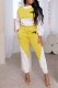 Yellow Casual Letter Patchwork Hooded Collar Long Sleeve Two Pieces