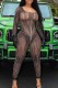 Black Sexy Striped See-through U Neck Skinny Jumpsuits