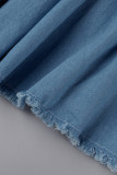 Blue Sexy Casual Solid Backless Spaghetti Strap Sleeveless Two Pieces