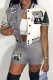 Grey Casual Print Patchwork Short Sleeve Two Pieces