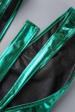 Green Sexy Solid Bandage Backless Halter Skinny Rompers