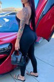 Black Sexy Solid Backless Halter Skinny Jumpsuits
