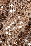 Champagne Sexy Patchwork Sequins Slit Turndown Collar Short Sleeve Dress Dresses