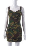 Camouflage Sexy Casual Camouflage Print Backless Spaghetti Strap Sleeveless Dress Dresses