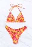 Colour Sexy Print Bandage Backless Swimwears (With Paddings)