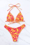 Colour Sexy Print Bandage Backless Swimwears (With Paddings)