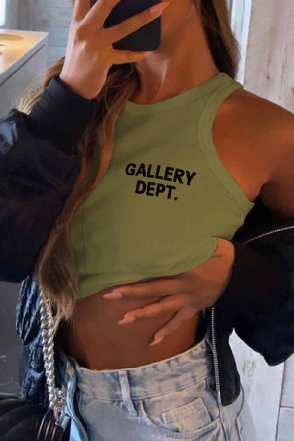 Light Green Sexy Print Letter O Neck Tops