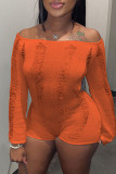 Orange Sexy Solid Hollowed Out Patchwork See-through Off the Shoulder Skinny Rompers