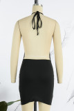Black Sexy Solid Bandage Hollowed Out Backless O Neck Sleeveless Dress Dresses