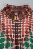 Brown Sexy Print Basic Turtleneck Long Sleeve Two Pieces