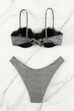 Silver Sexy Solid Bandage Patchwork Backless Swimwears (With Paddings)