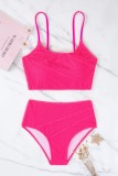 Rose Red Sexy Solid Backless Swimwears