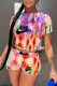 Red Street Tie Dye Letter O Neck Short Sleeve Two Pieces