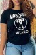 Black Casual Print Letter O Neck T-Shirts