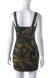 Camouflage Sexy Casual Camouflage Print Backless Spaghetti Strap Sleeveless Dress Dresses
